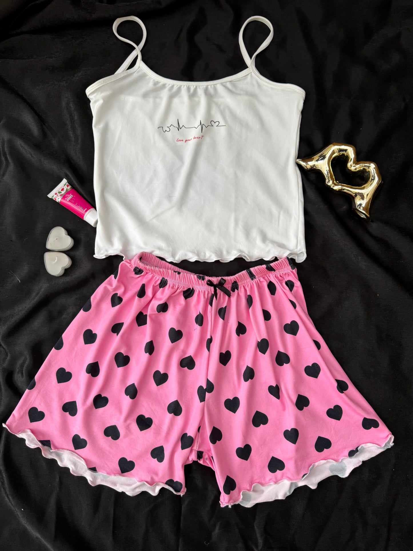 Cotton Hot Shorts & Top Set with Heart Print