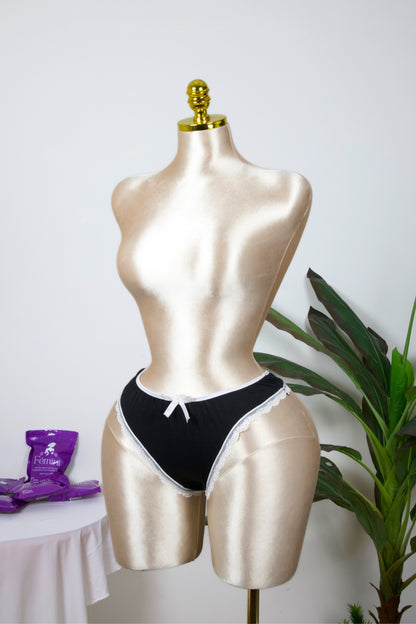 Cotton Lace-Trim Thong Panty