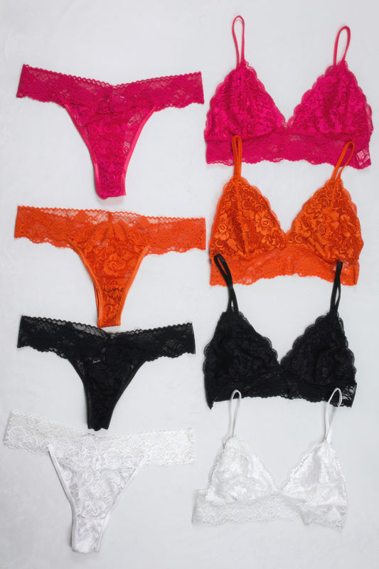Lace Bralette and Panty Set (Pack of 4)