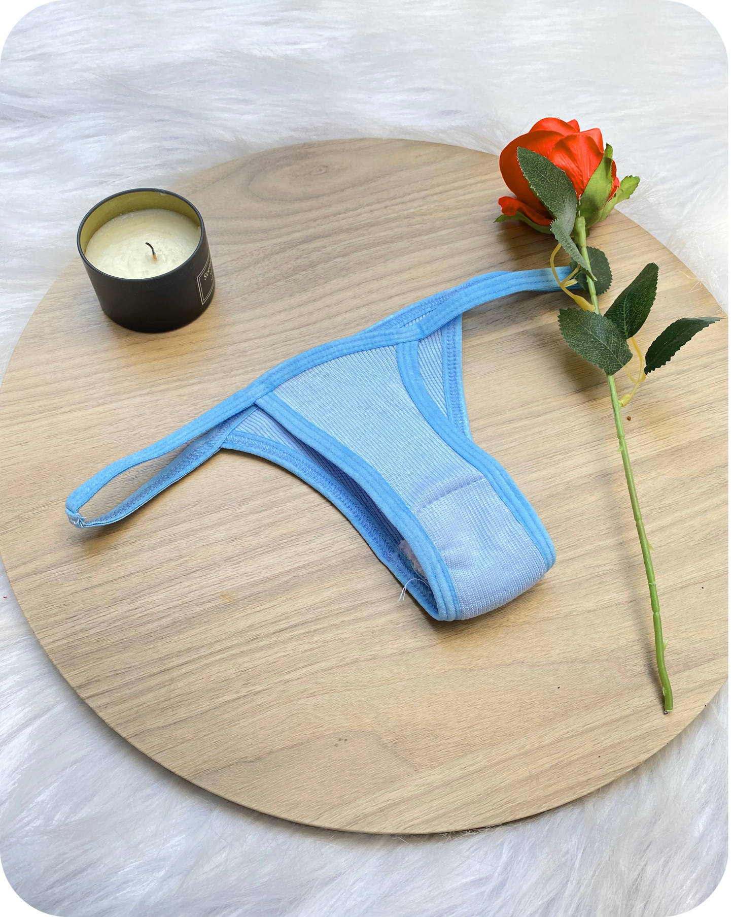 Cotton Ribbed Thong Panty - Baby blue