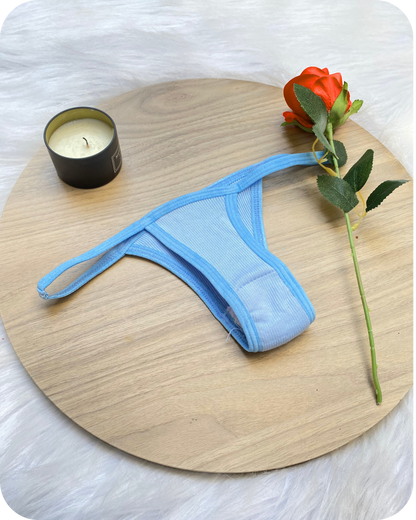 Cotton Ribbed Thong Panty - Baby blue