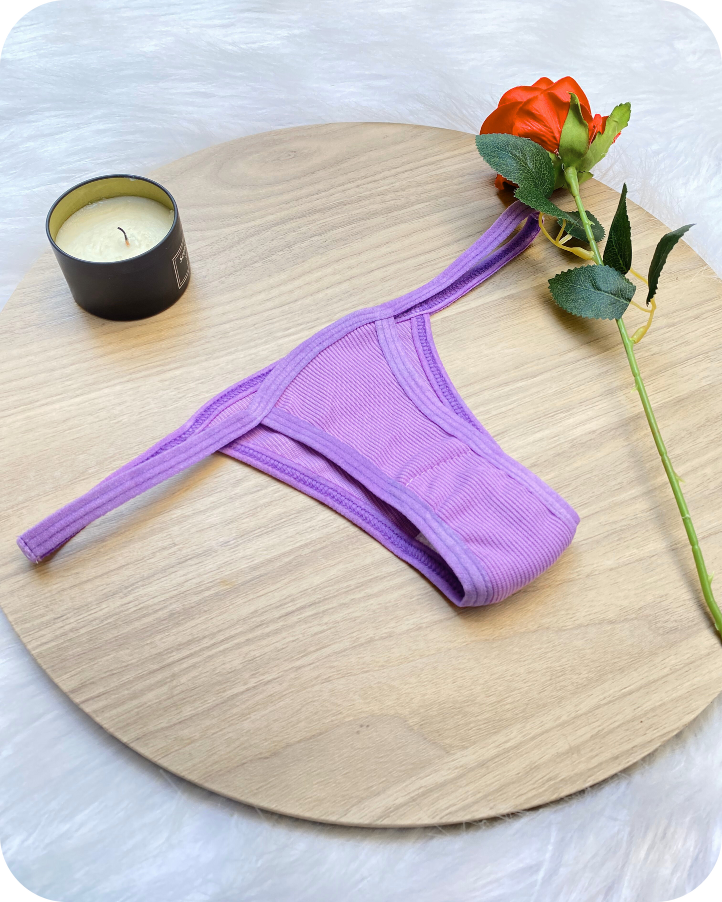 Cotton Ribbed Thong Panty - Lavender