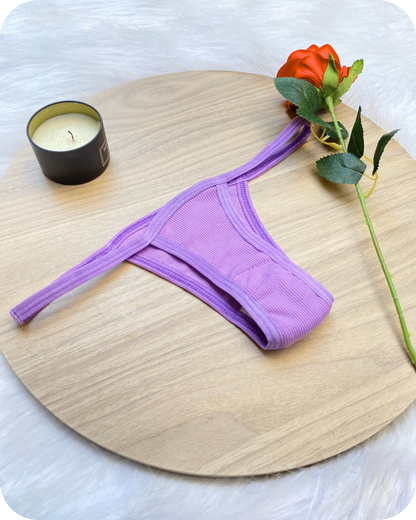 Cotton Ribbed Thong Panty - Lavender