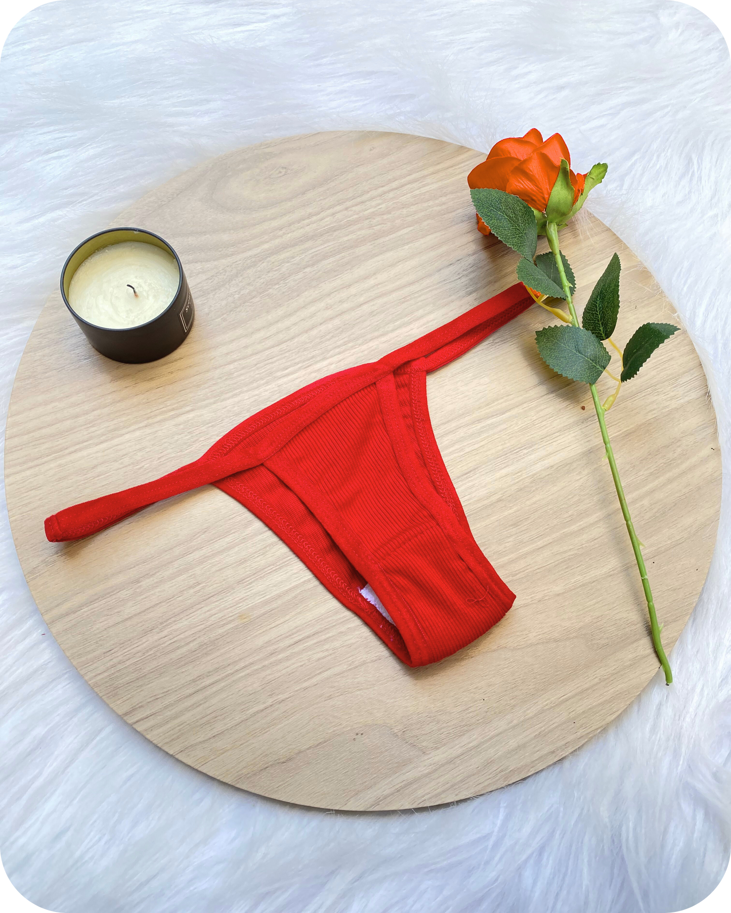 Cotton Ribbed Thong Panty - Red