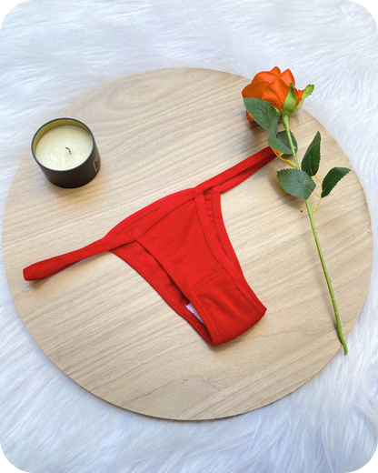 Cotton Ribbed Thong Panty - Red
