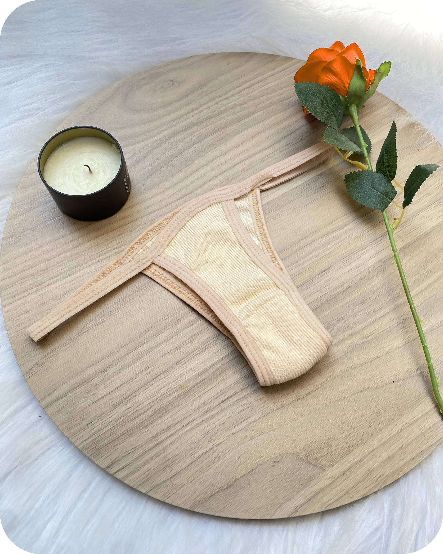 Cotton Ribbed Thong Panty - Beige