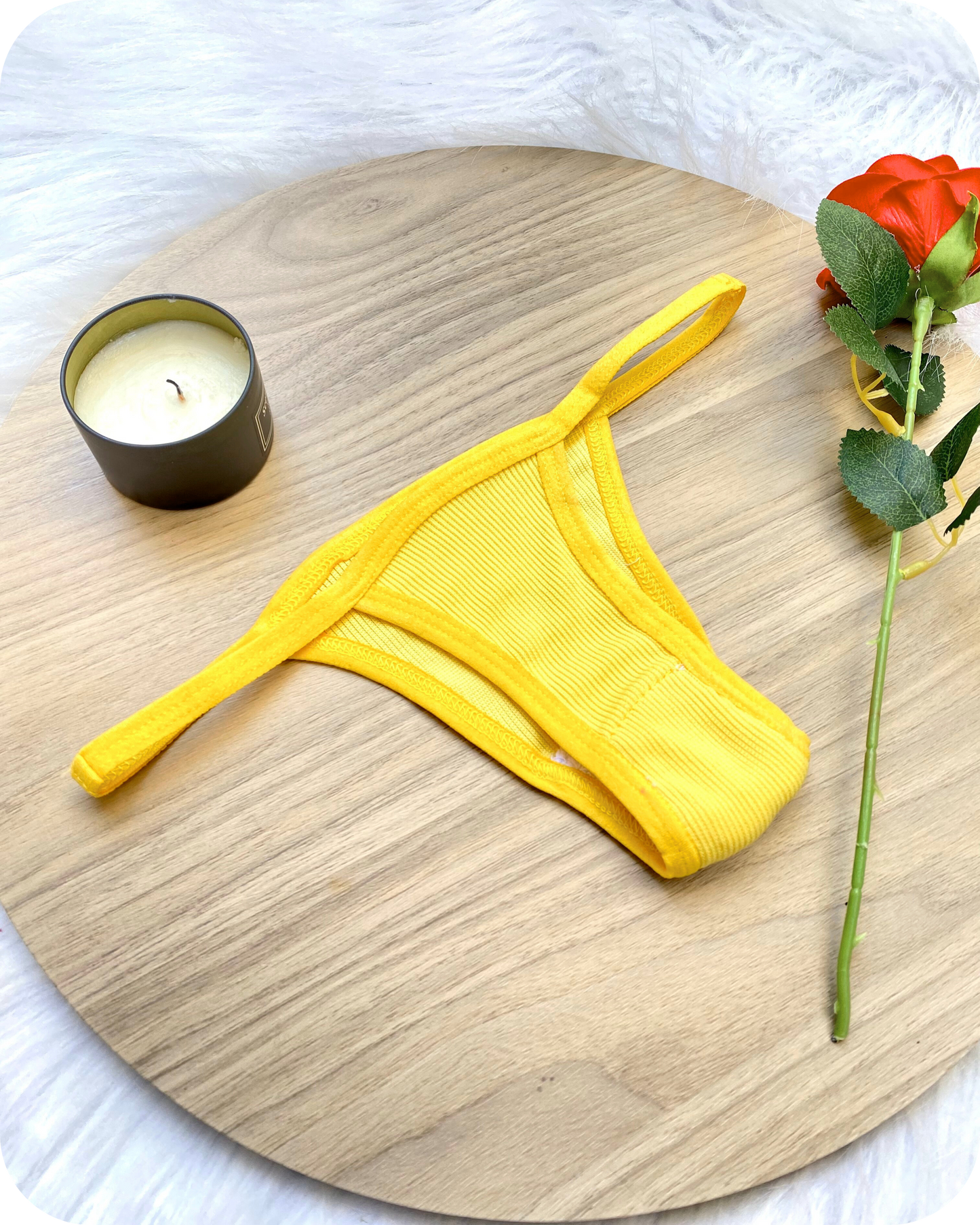Cotton Ribbed Thong Panty - Yellow