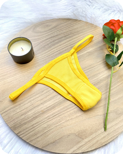 Cotton Ribbed Thong Panty - Yellow