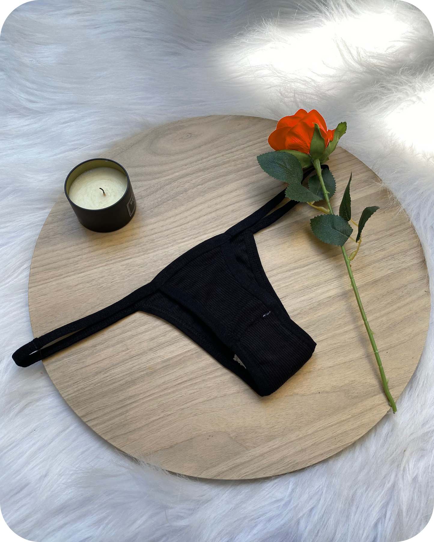 Cotton Ribbed Thong Panty - Black