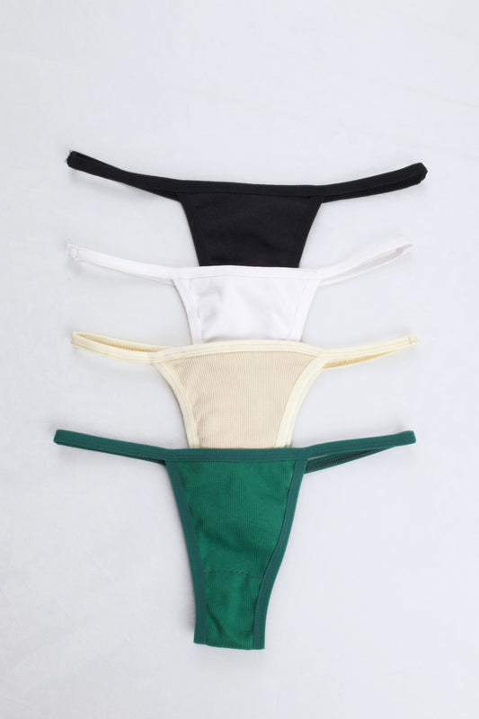 Cotton Ribbed Thong Panty (Pack of 4)