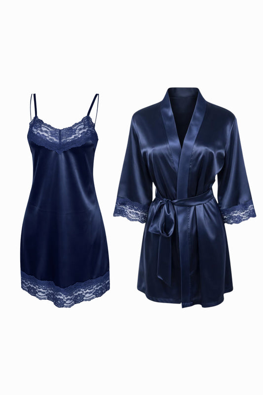 Satin with Lace Nightgown & Robe Set Bundle