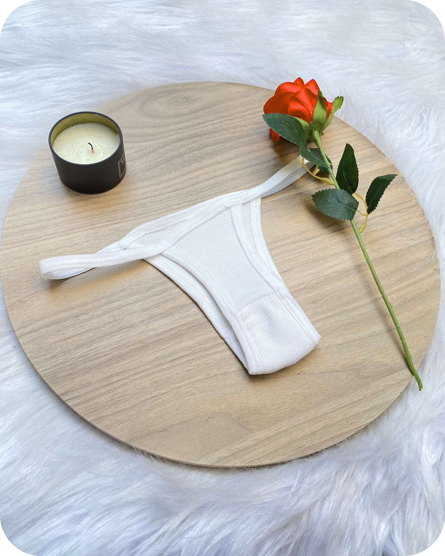 Cotton Ribbed Thong Panty - White