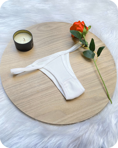 Cotton Ribbed Thong Panty - White