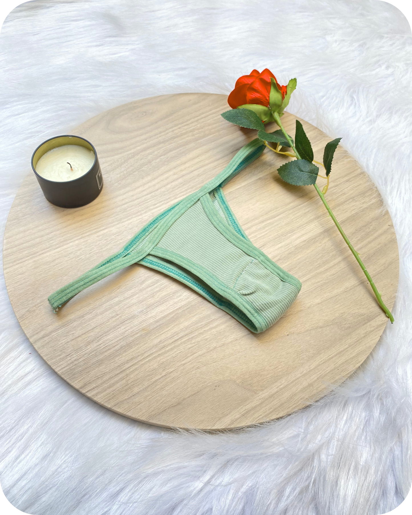 Cotton Ribbed Thong Panty - Mint green