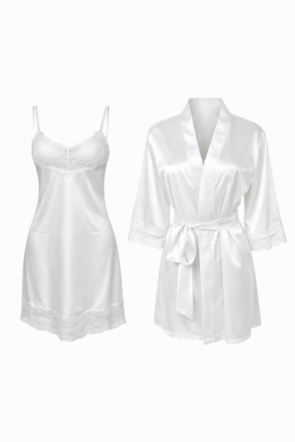 Satin with Lace Nightgown & Robe Set Bundle