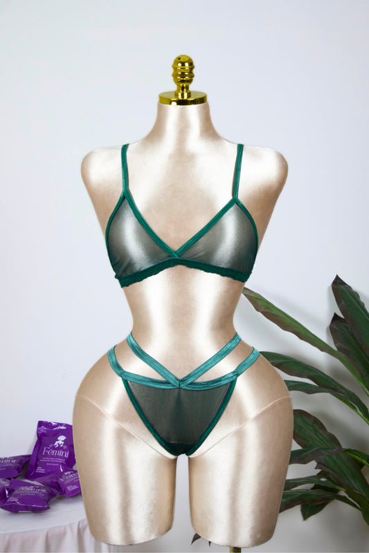 Mesh Strappy Bra and Panty Set
