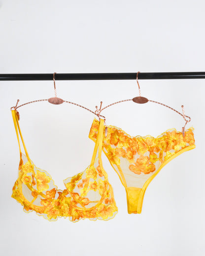 Floral Embroidered Mesh Lingerie Set