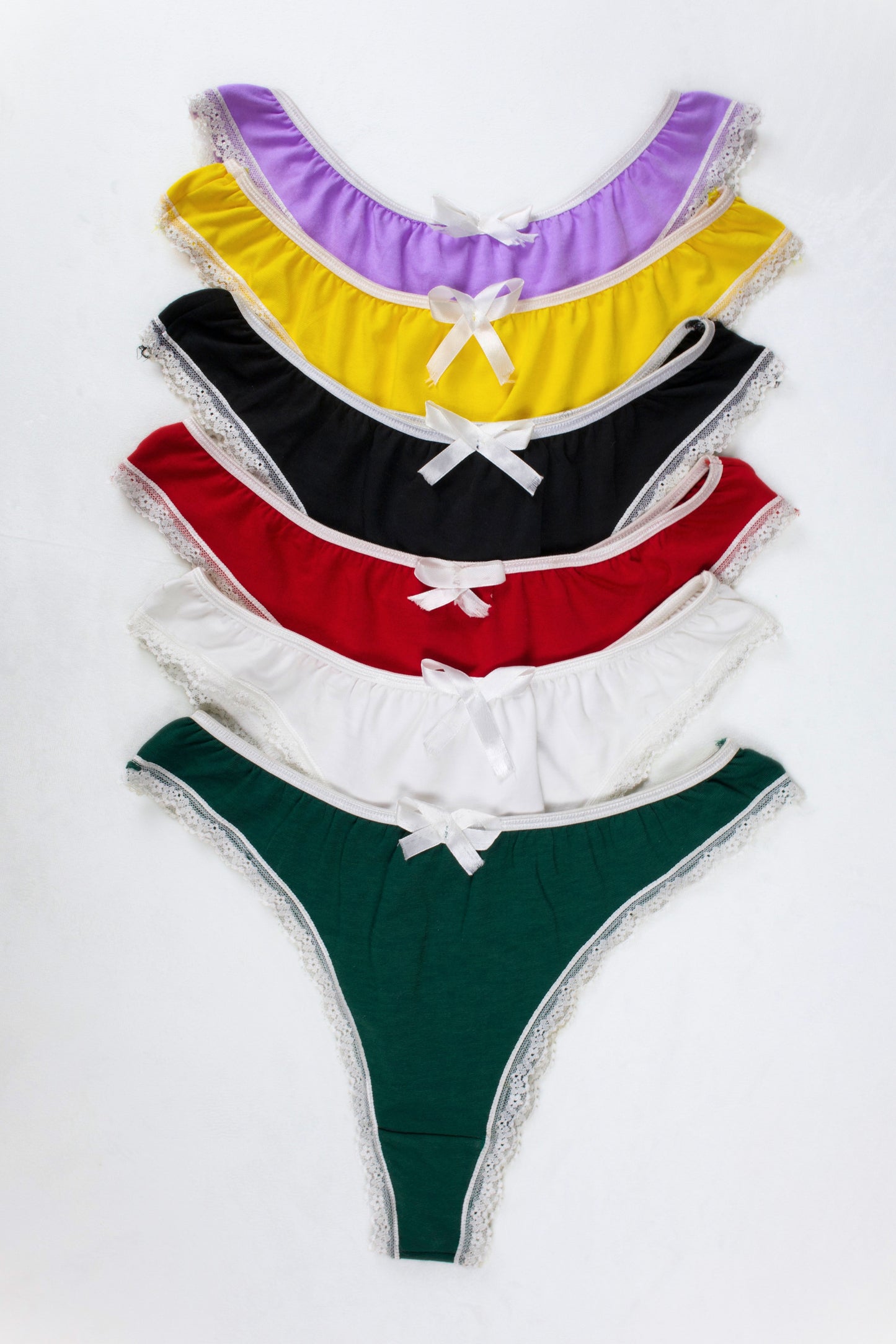 Cotton Lace-Trim Thong Panty (Pack of 6)