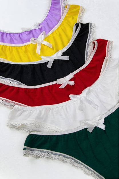 Cotton Lace-Trim Thong Panty (Pack of 6)