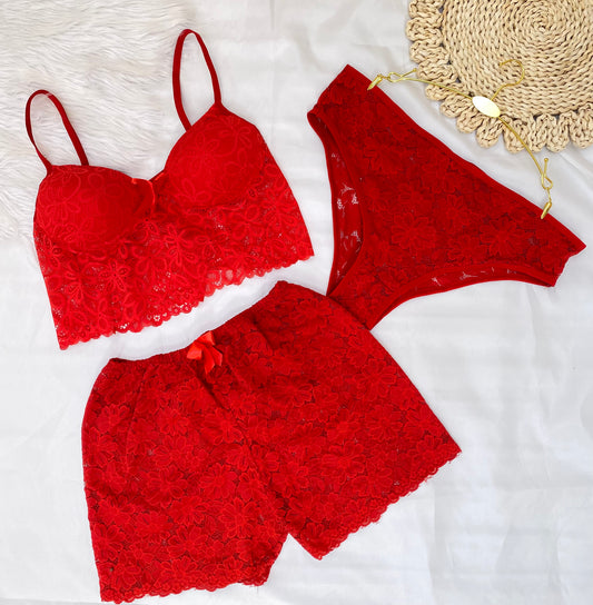 Women’s 3-Piece Lingerie Set – Bralette, Shorts & Panty