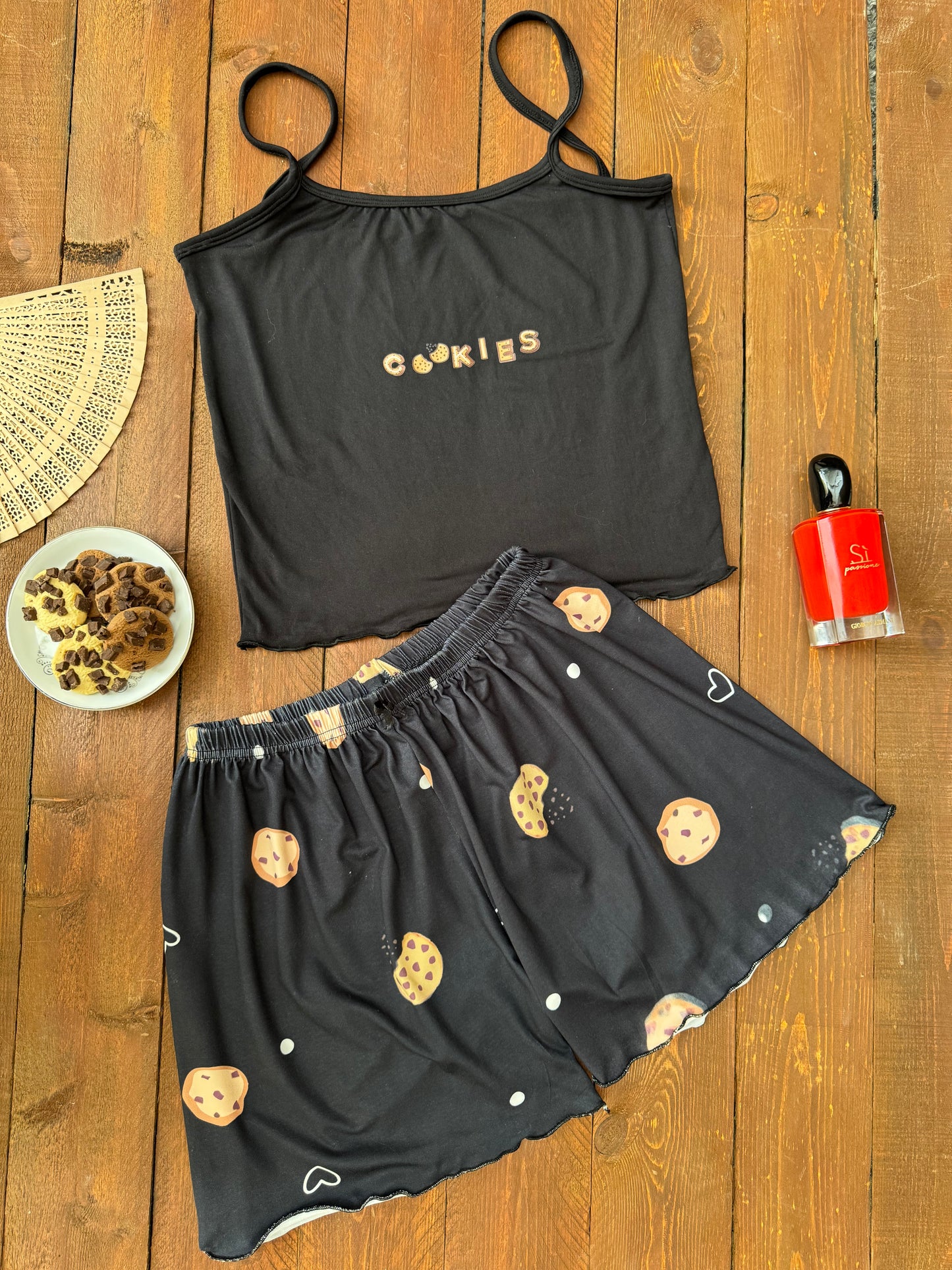 Cookie Print Cotton Hot Shorts & Tank Top Set