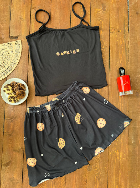 Cookie Print Cotton Hot Shorts & Tank Top Set