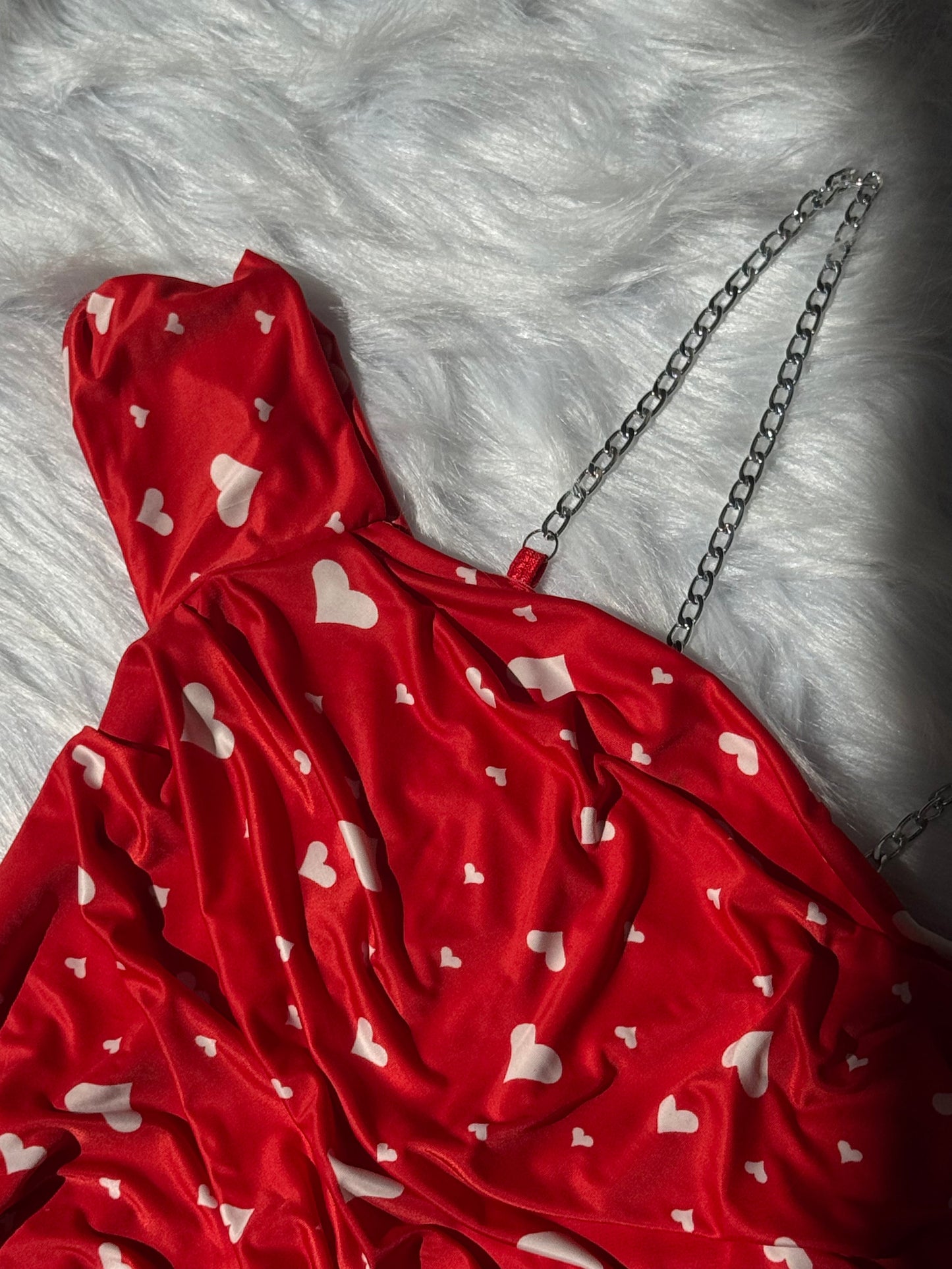 Off-Shoulder Dress & Panty Set with Heart Prints