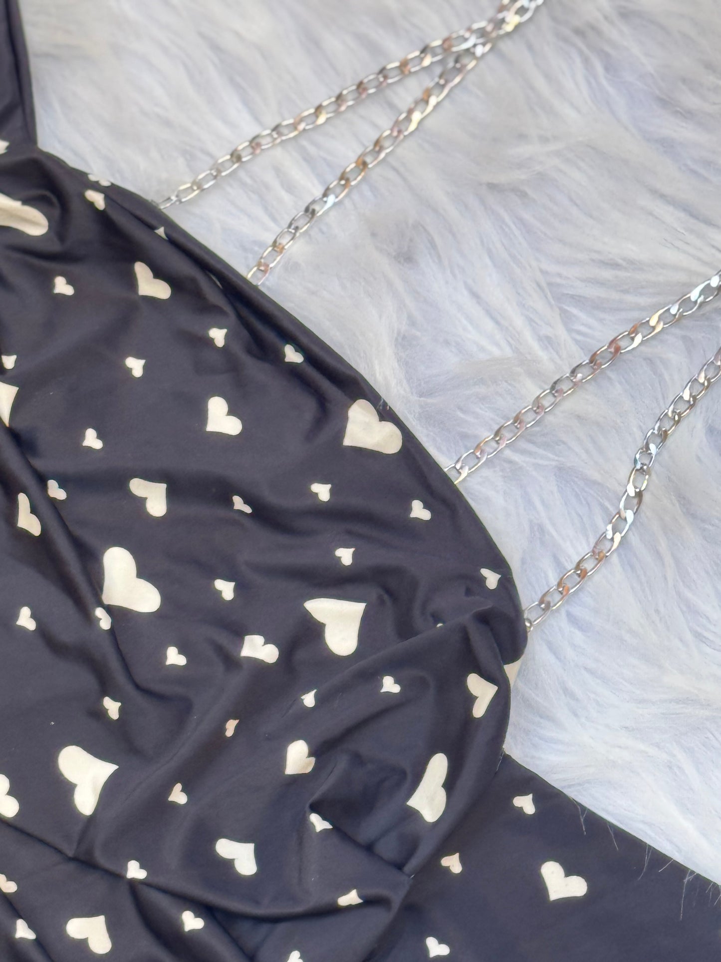 Off-Shoulder Dress & Panty Set with Heart Prints