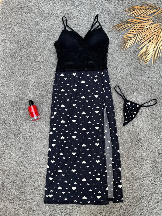 Elegant Butter Fabric Dress with Heart Design