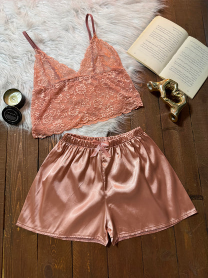 Satin Lace Cami and Shortie Set