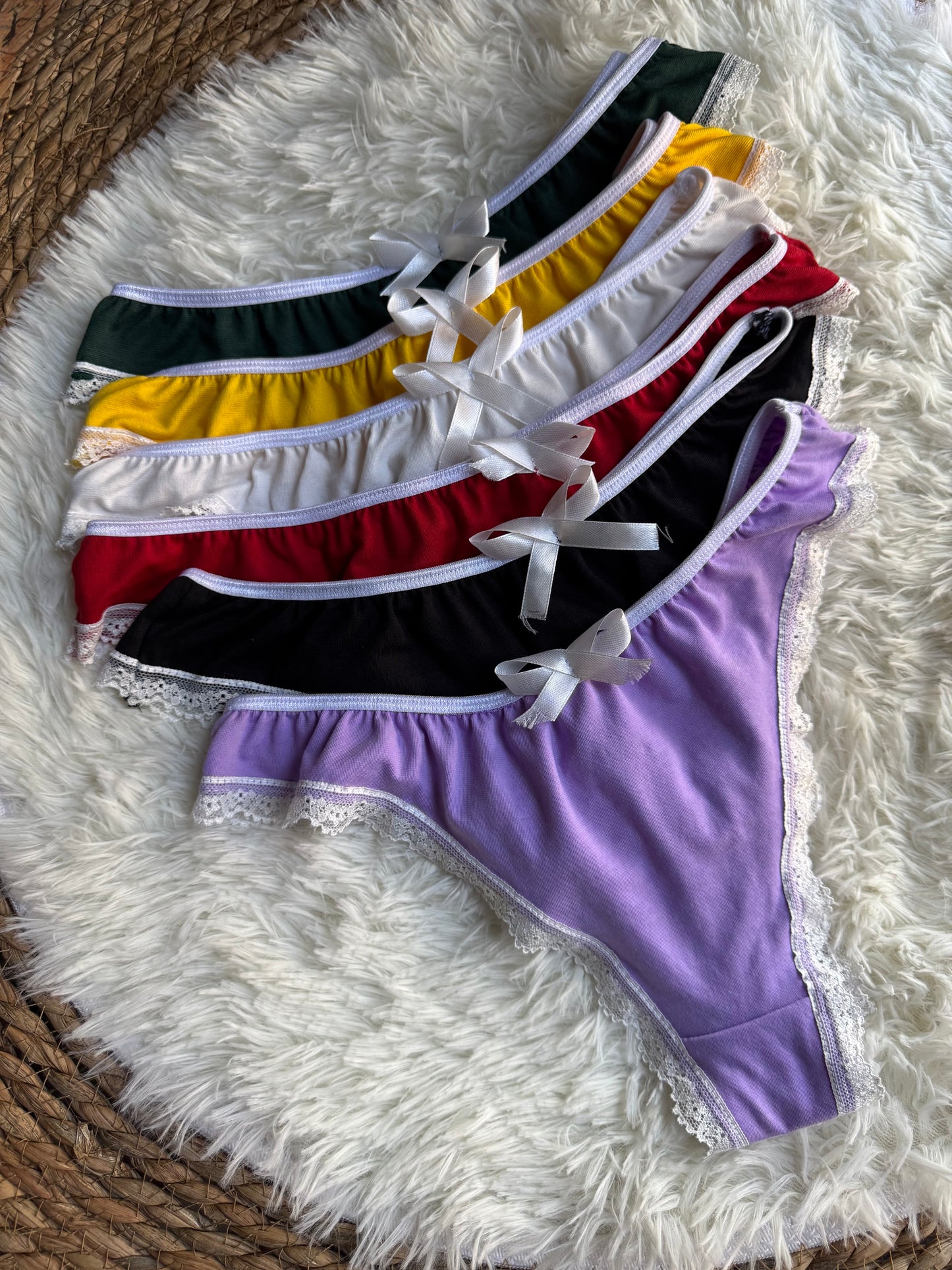 Cotton Lace-Trim Thong Panty (Pack of 6)