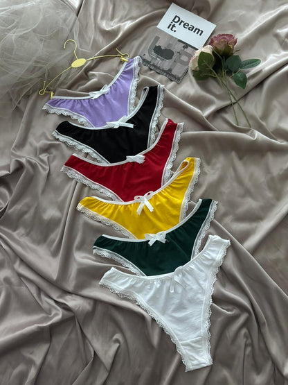 Cotton Lace-Trim Thong Panty (Pack of 6)