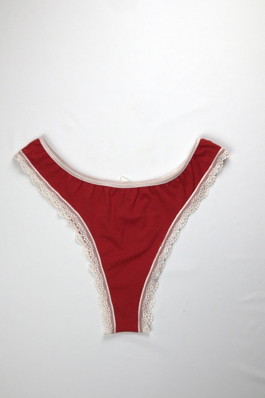 Cotton Lace-Trim Thong Panty