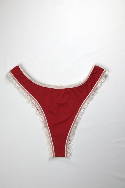 Cotton Lace-Trim Thong Panty