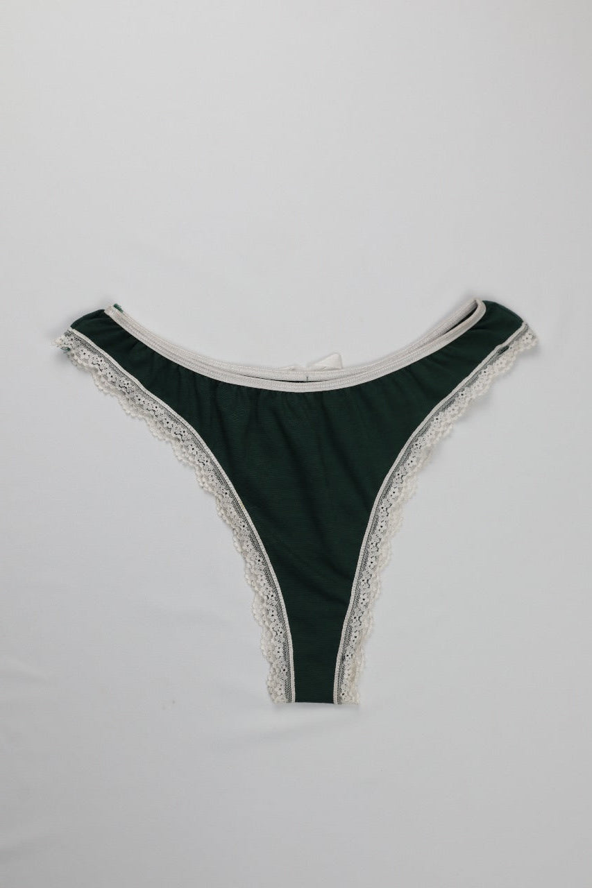 Cotton Lace-Trim Thong Panty