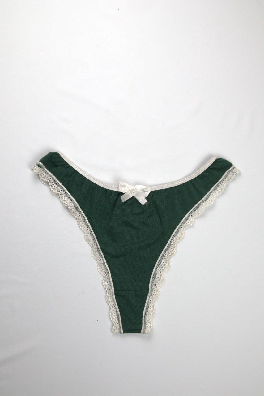 Cotton Lace-Trim Thong Panty