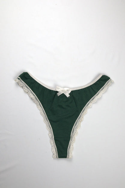 Cotton Lace-Trim Thong Panty
