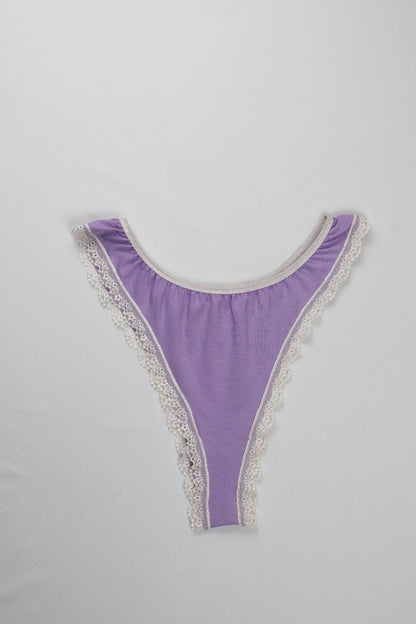 Cotton Lace-Trim Thong Panty