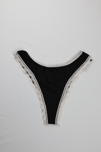 Cotton Lace-Trim Thong Panty