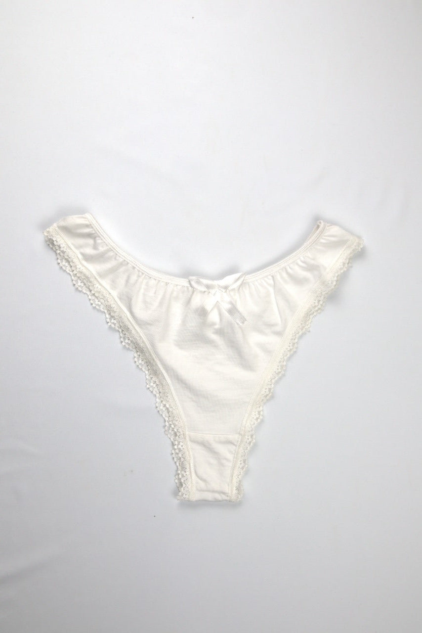 Cotton Lace-Trim Thong Panty