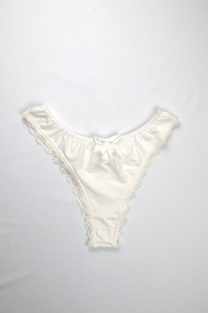 Cotton Lace-Trim Thong Panty