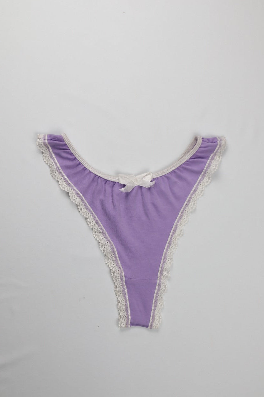 Cotton Lace-Trim Thong Panty