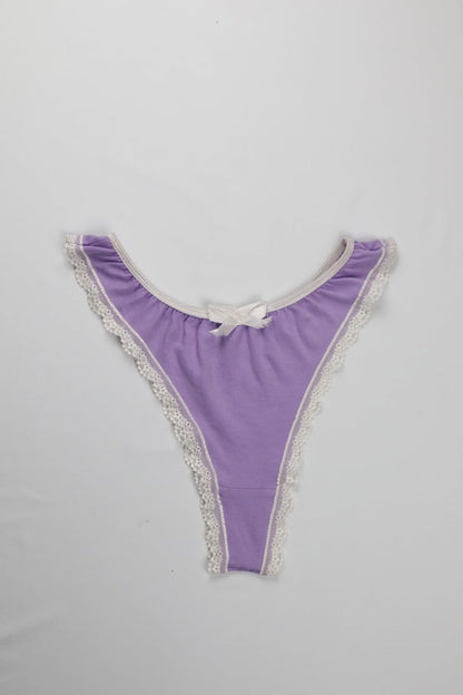 Cotton Lace-Trim Thong Panty