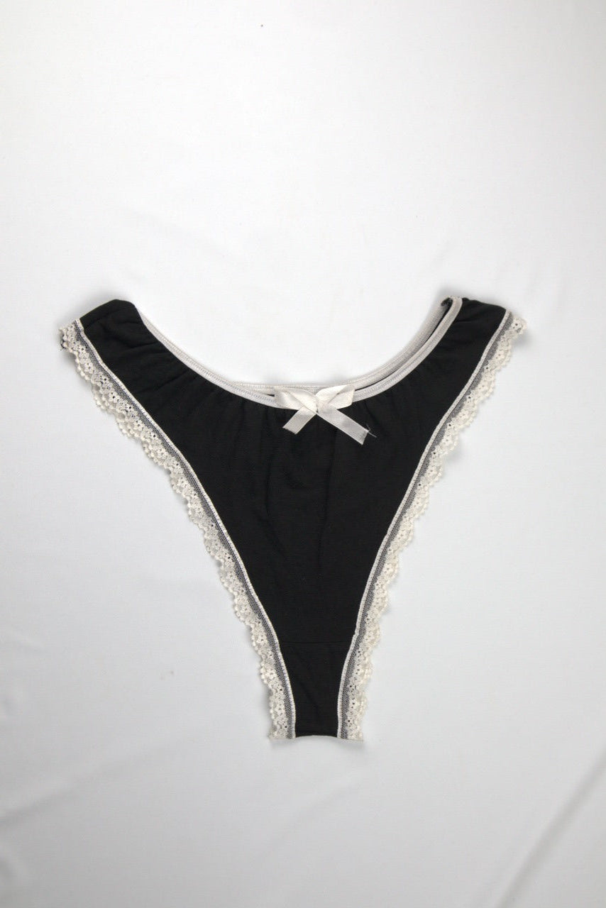 Cotton Lace-Trim Thong Panty
