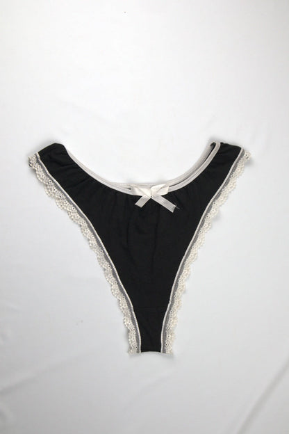 Cotton Lace-Trim Thong Panty
