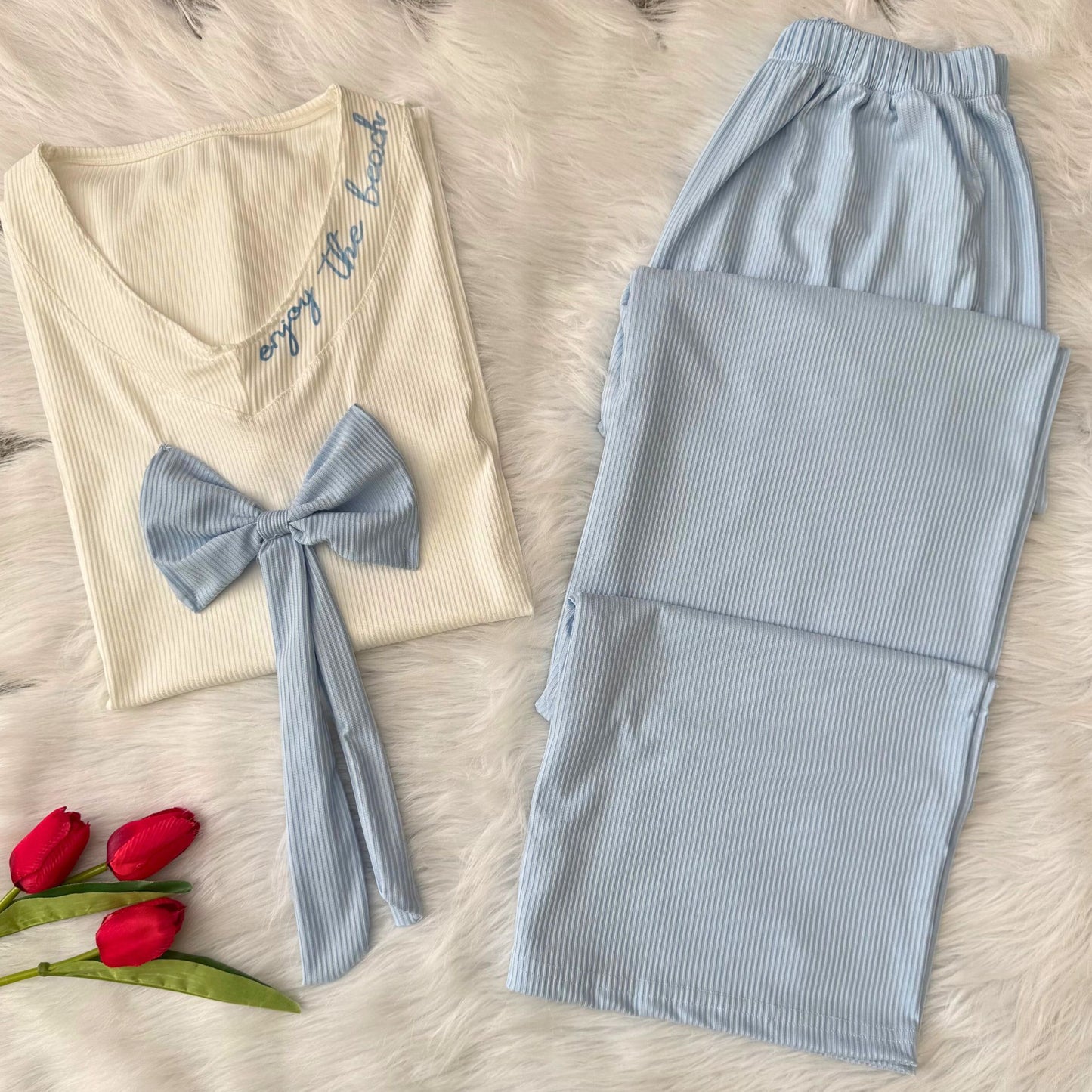 Ribbed Bow Pajama Set