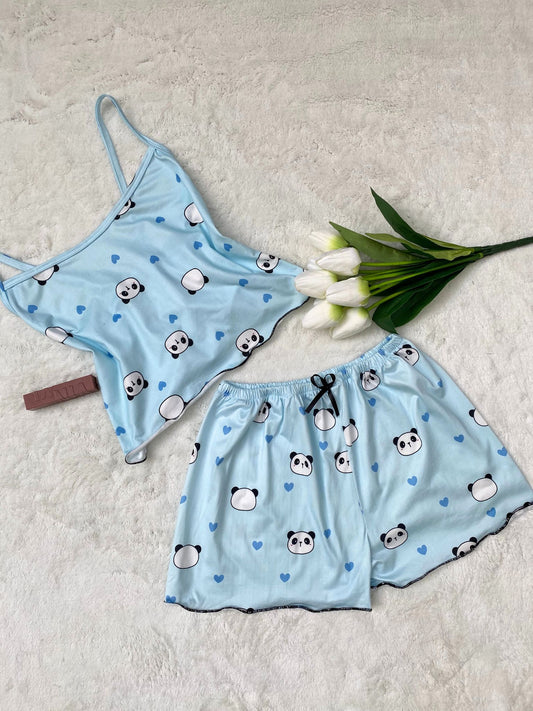 Panda Print Two-Piece Hot Shorts Pajama Set