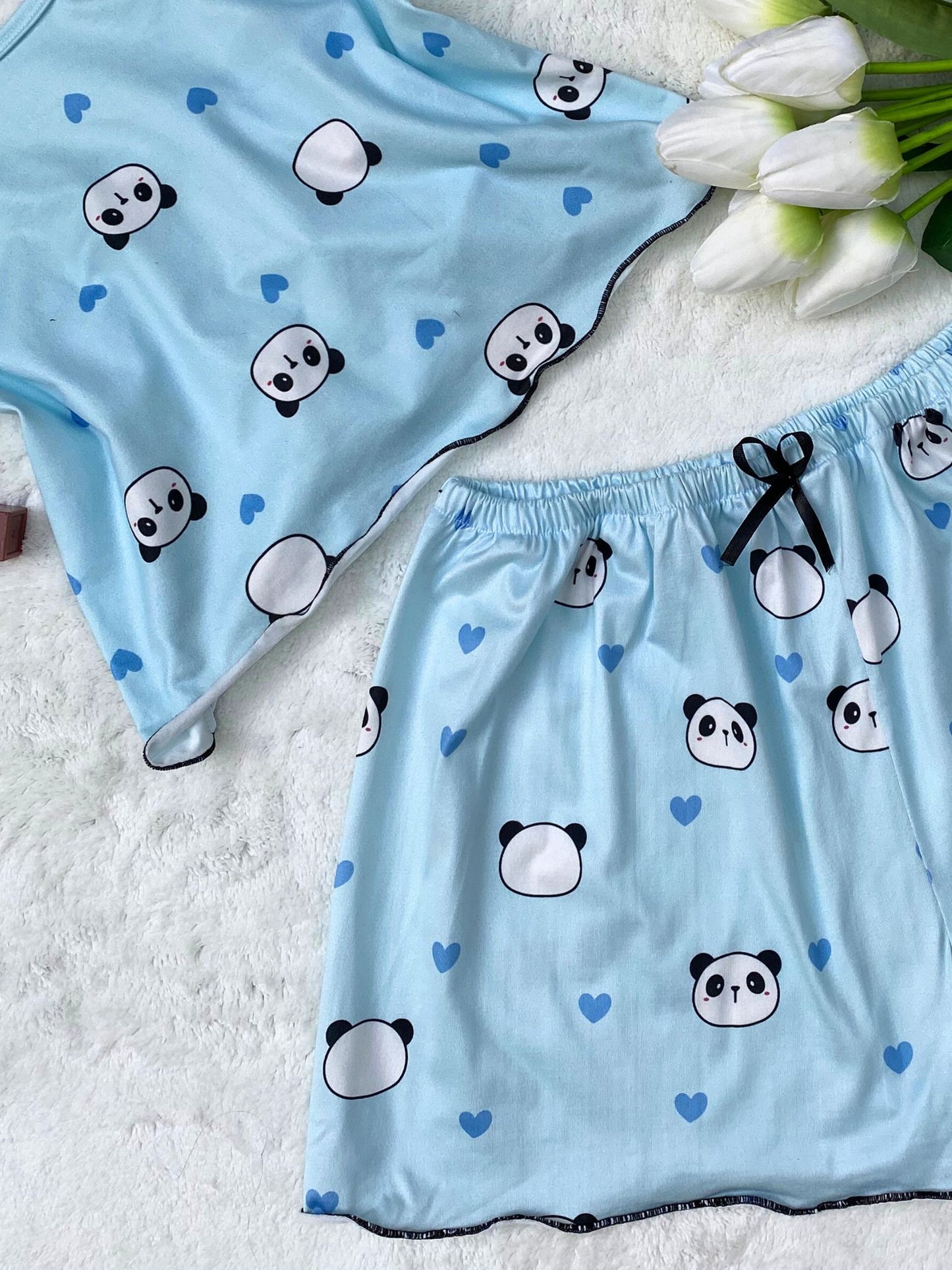 Panda Print Two-Piece Hot Shorts Pajama Set